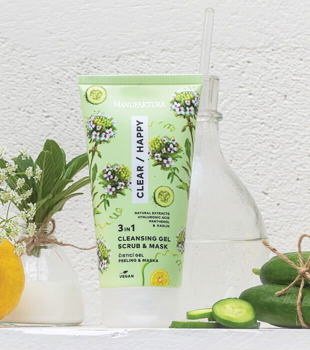 Čistiaci gél, peeling & maska na tvár CLEAR & HAPPY 3v1